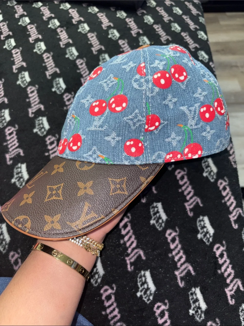 LVCherry Denim Cap - Blue & Red